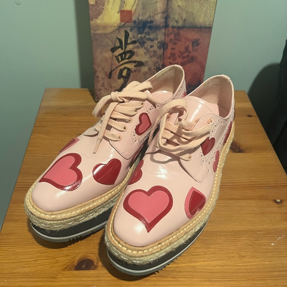 Prada Pink and Red Shoes with Heart Design